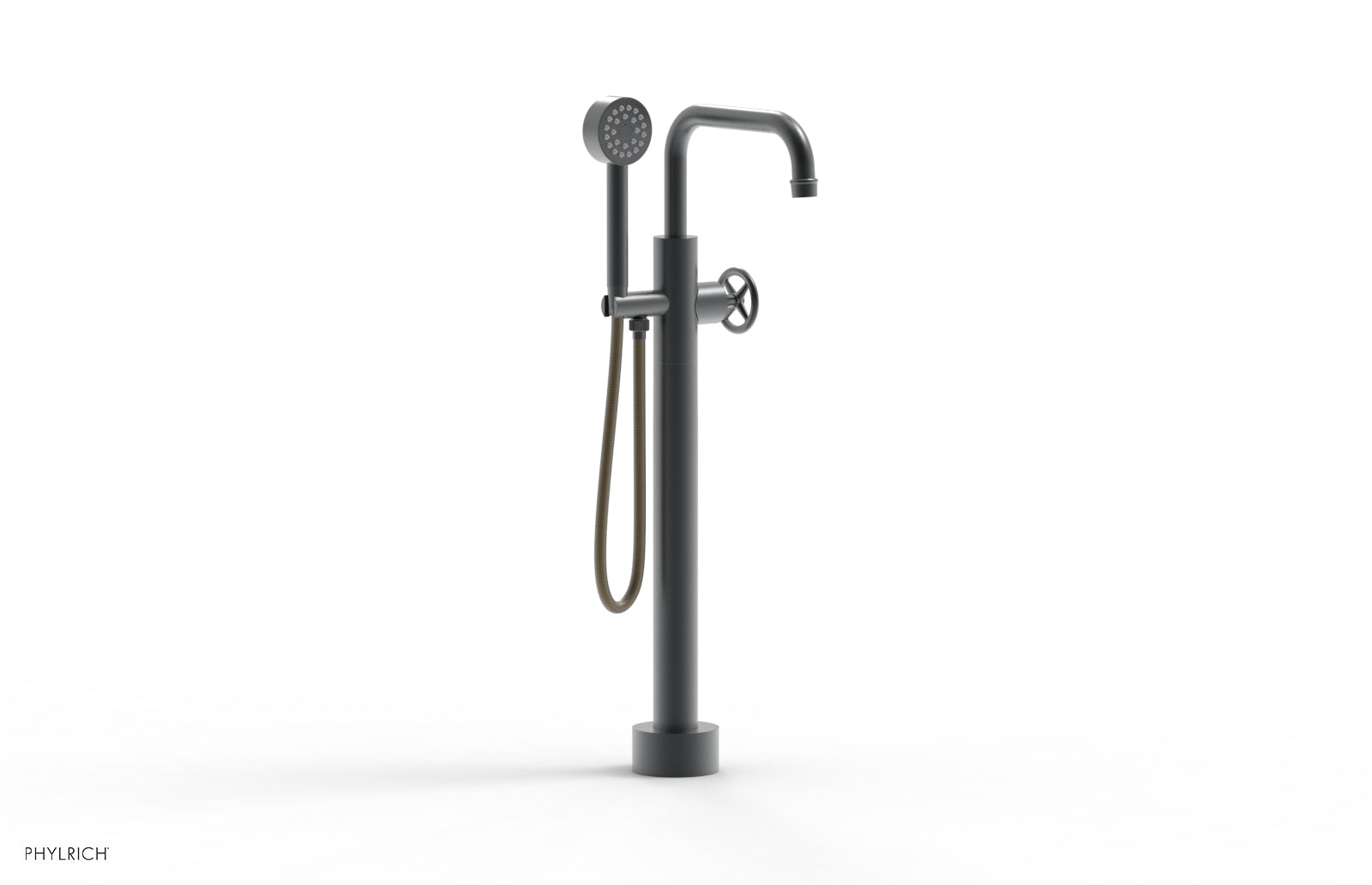 WORKS Low Floor Mount Tub Filler - Cross Handle with Hand Shower  220-46-03