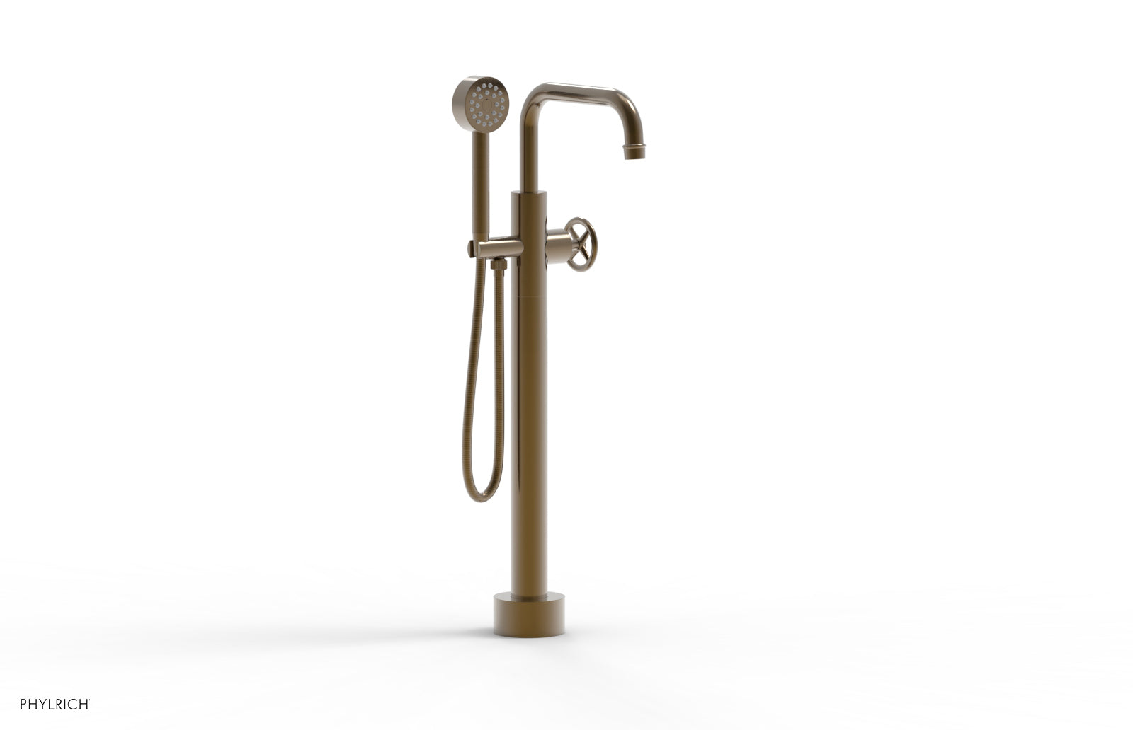 WORKS Low Floor Mount Tub Filler - Cross Handle with Hand Shower  220-46-03