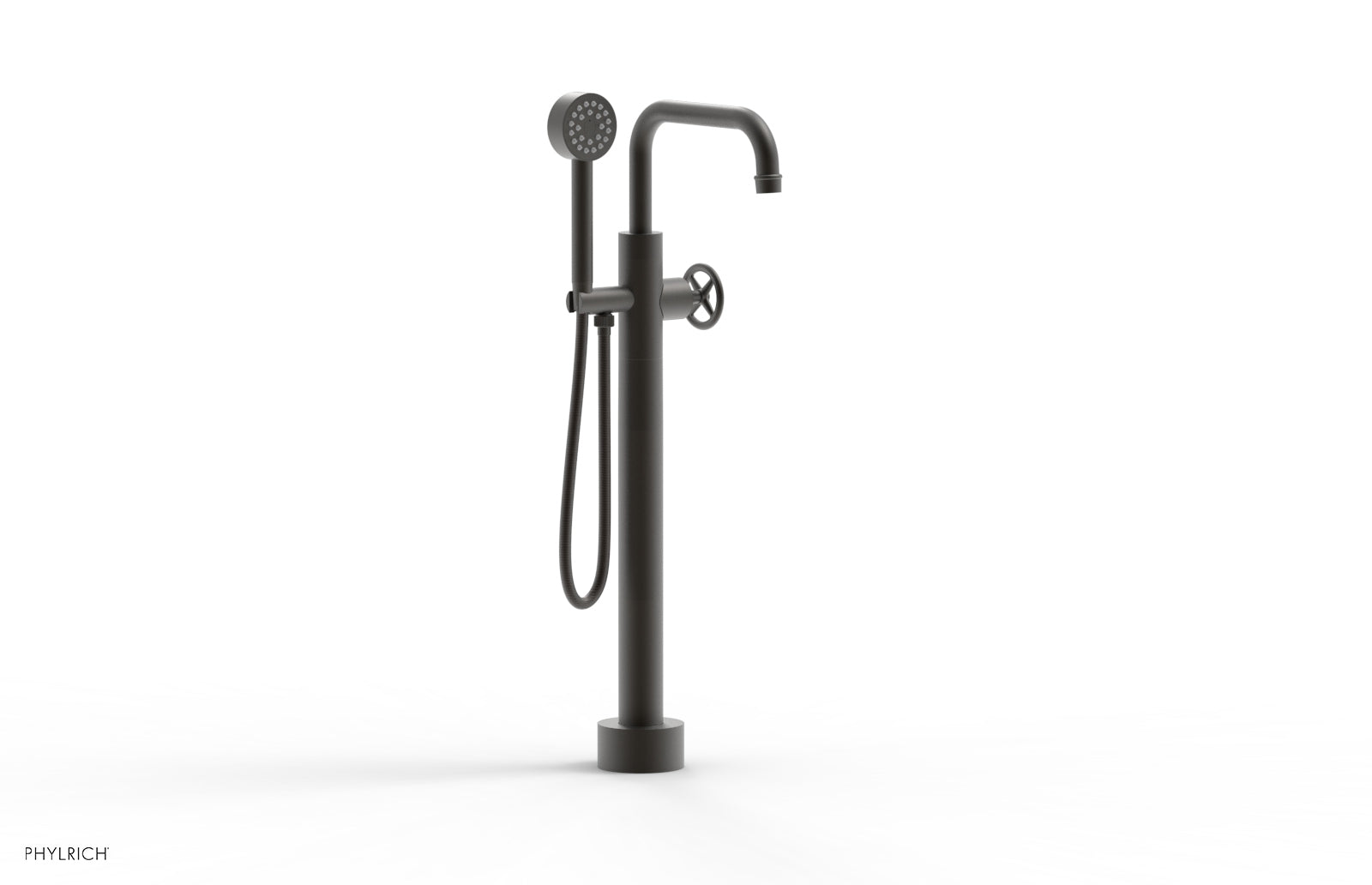 WORKS Low Floor Mount Tub Filler - Cross Handle with Hand Shower  220-46-03