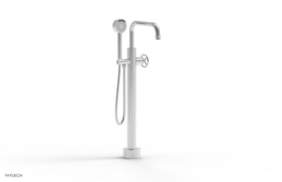 WORKS Low Floor Mount Tub Filler - Cross Handle with Hand Shower  220-46-03