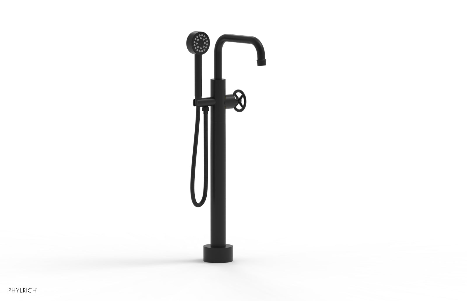 WORKS Low Floor Mount Tub Filler - Cross Handle with Hand Shower  220-46-03