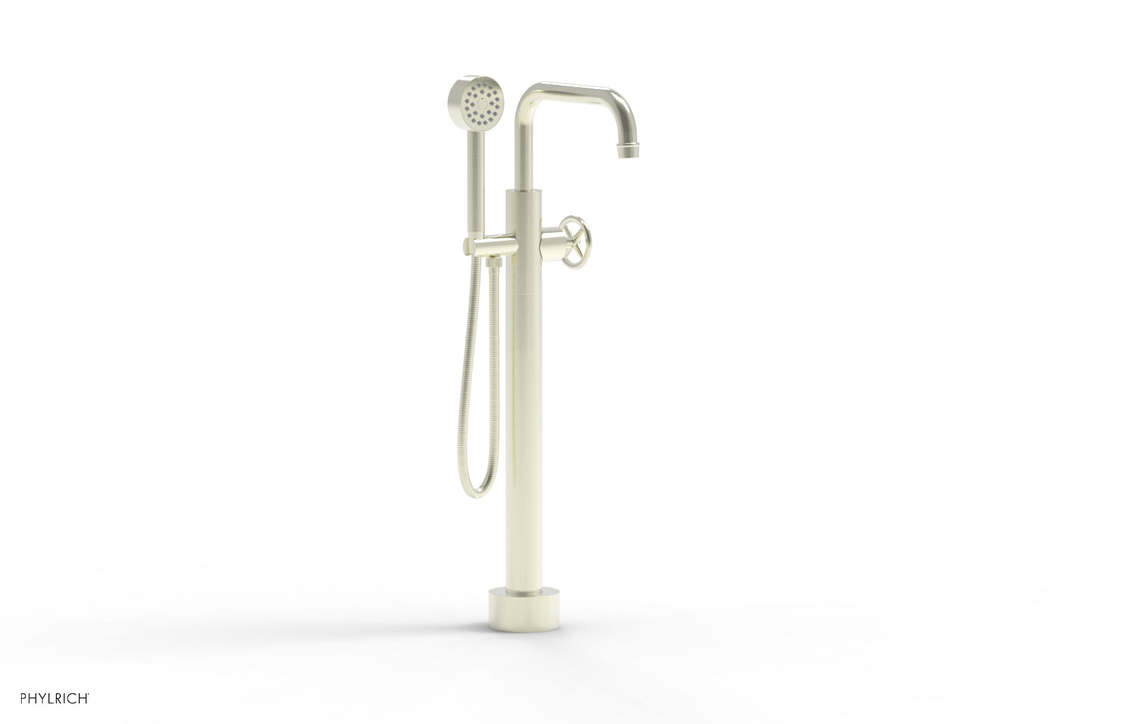 WORKS Low Floor Mount Tub Filler - Cross Handle with Hand Shower  220-46-03