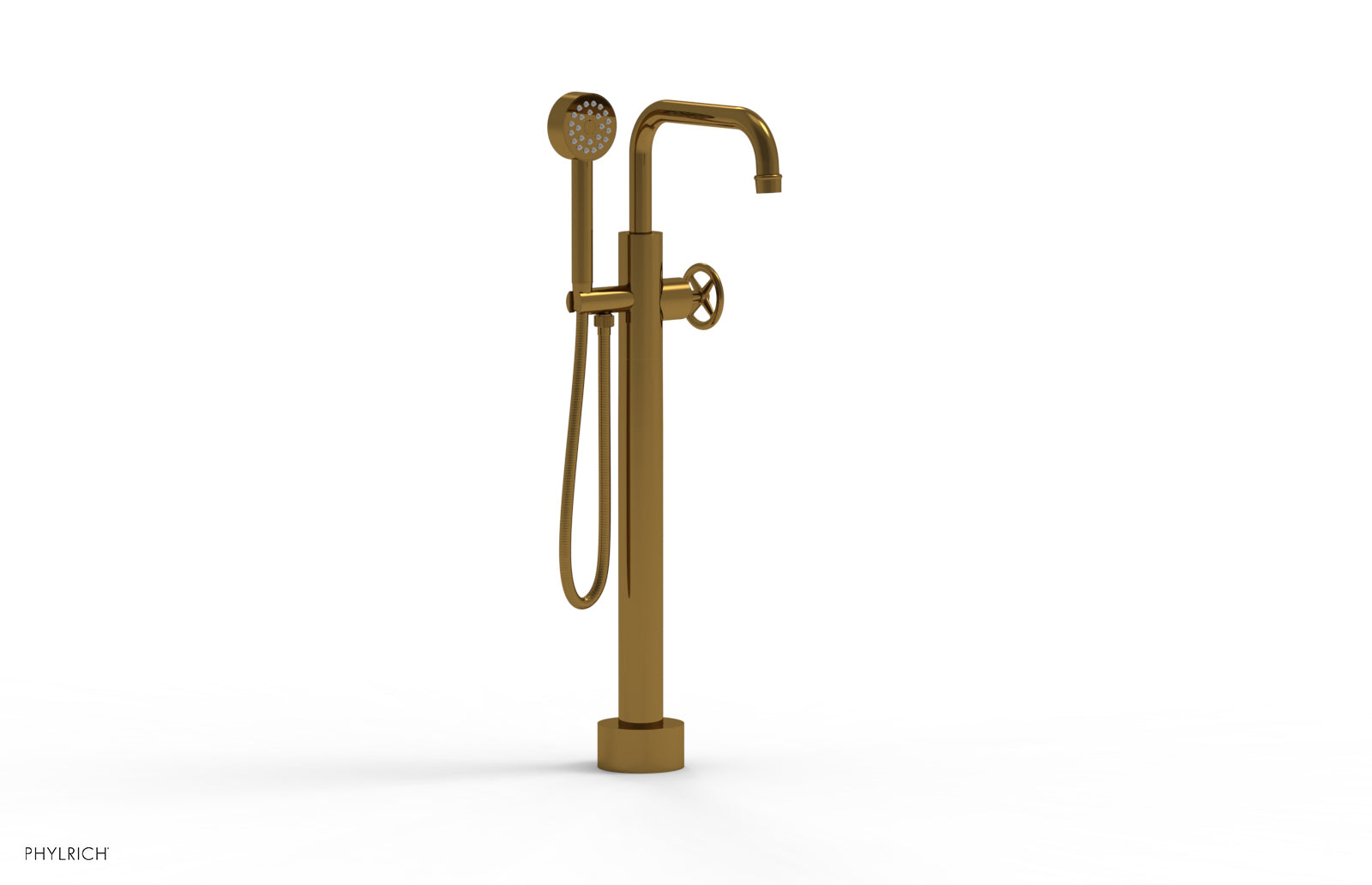 WORKS Low Floor Mount Tub Filler - Cross Handle with Hand Shower  220-46-03