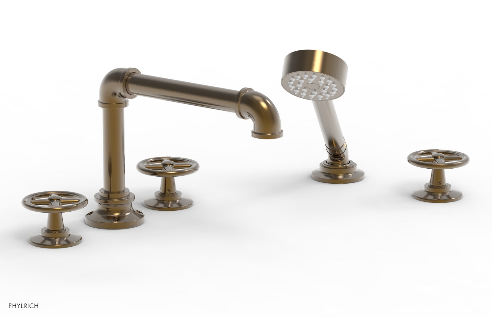 WORKS 2 Deck Tub Set with Hand Shower - Cross Handles 221-48