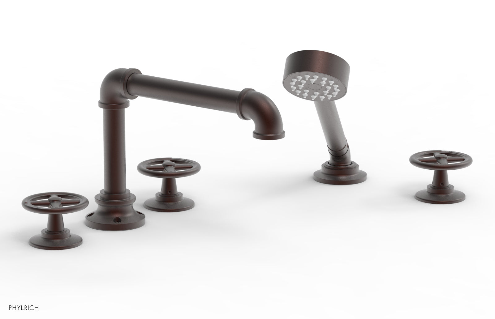 WORKS 2 Deck Tub Set with Hand Shower - Cross Handles 221-48