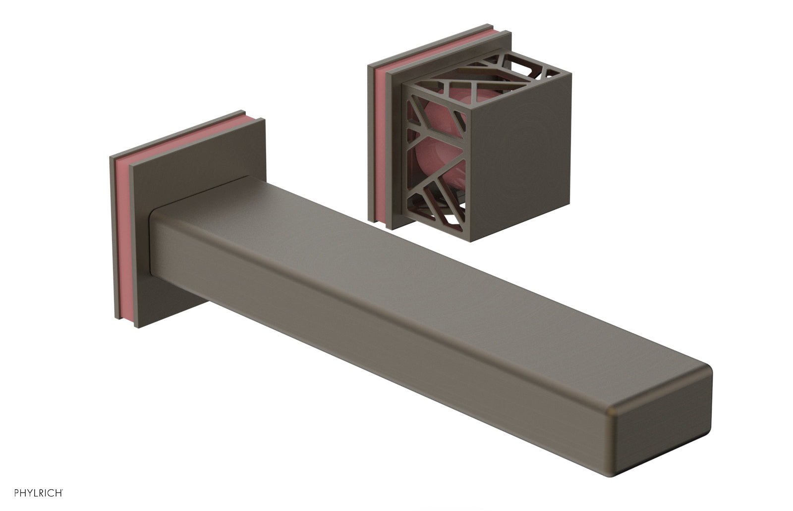 JOLIE Single Handle Wall Lavatory Set - Square Handle "Pink" Accents 222-16