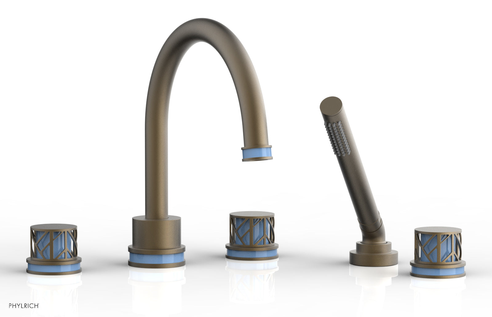 JOLIE Deck Tub Set with Hand Shower - Round Handles with "Light Blue" Accents 222-48