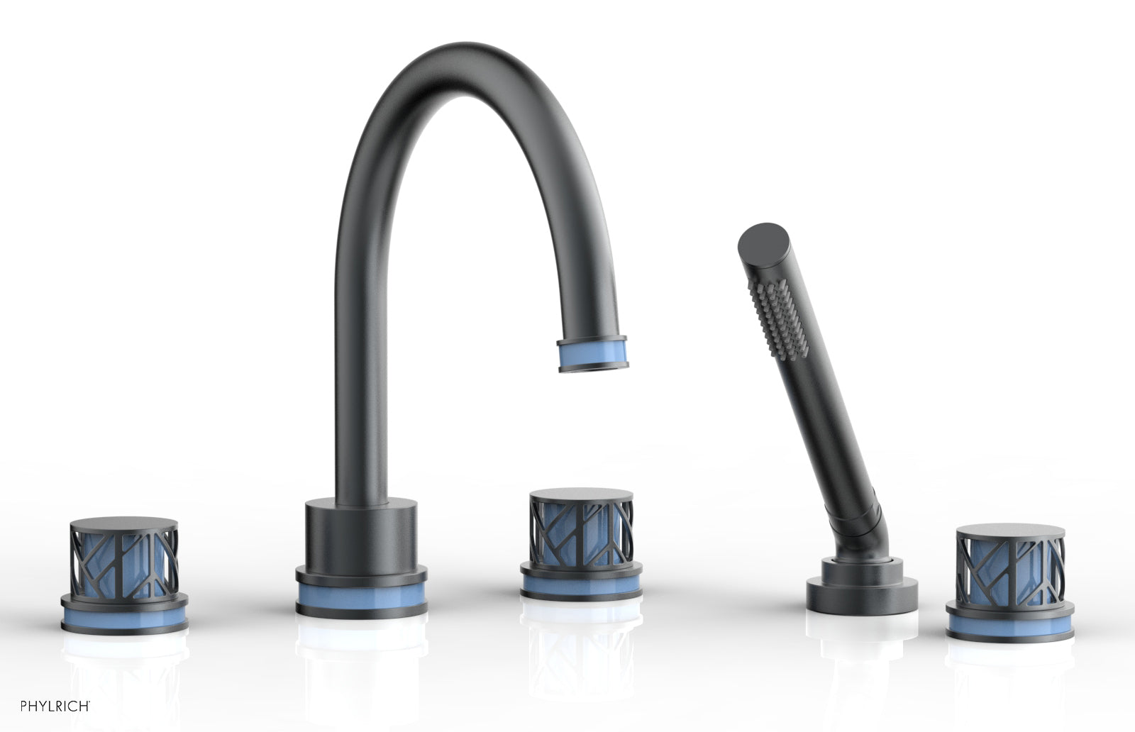 JOLIE Deck Tub Set with Hand Shower - Round Handles with "Light Blue" Accents 222-48