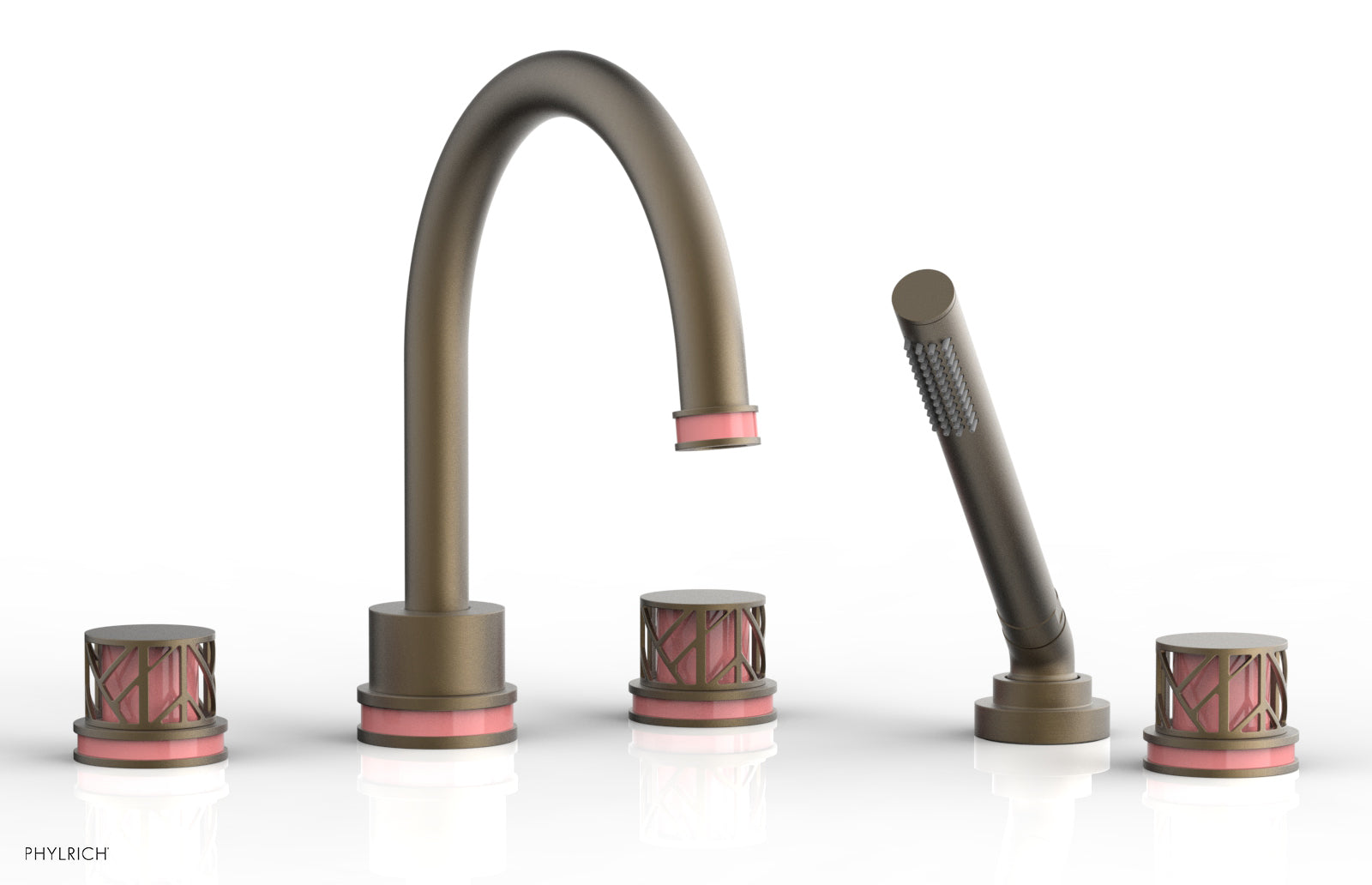 JOLIE Deck Tub Set with Hand Shower - Round Handles with "Pink" Accents 222-48