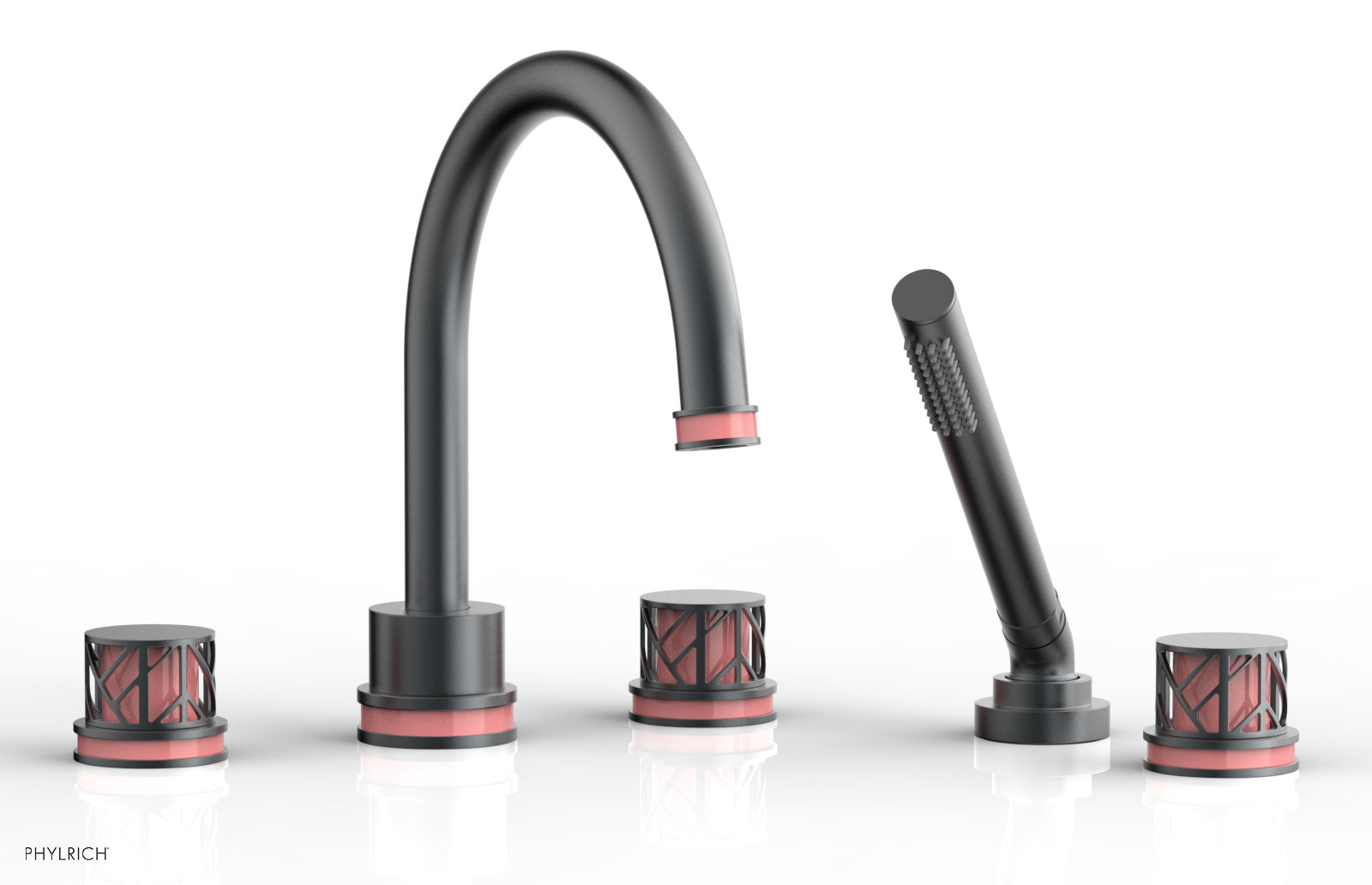 JOLIE Deck Tub Set with Hand Shower - Round Handles with "Pink" Accents 222-48