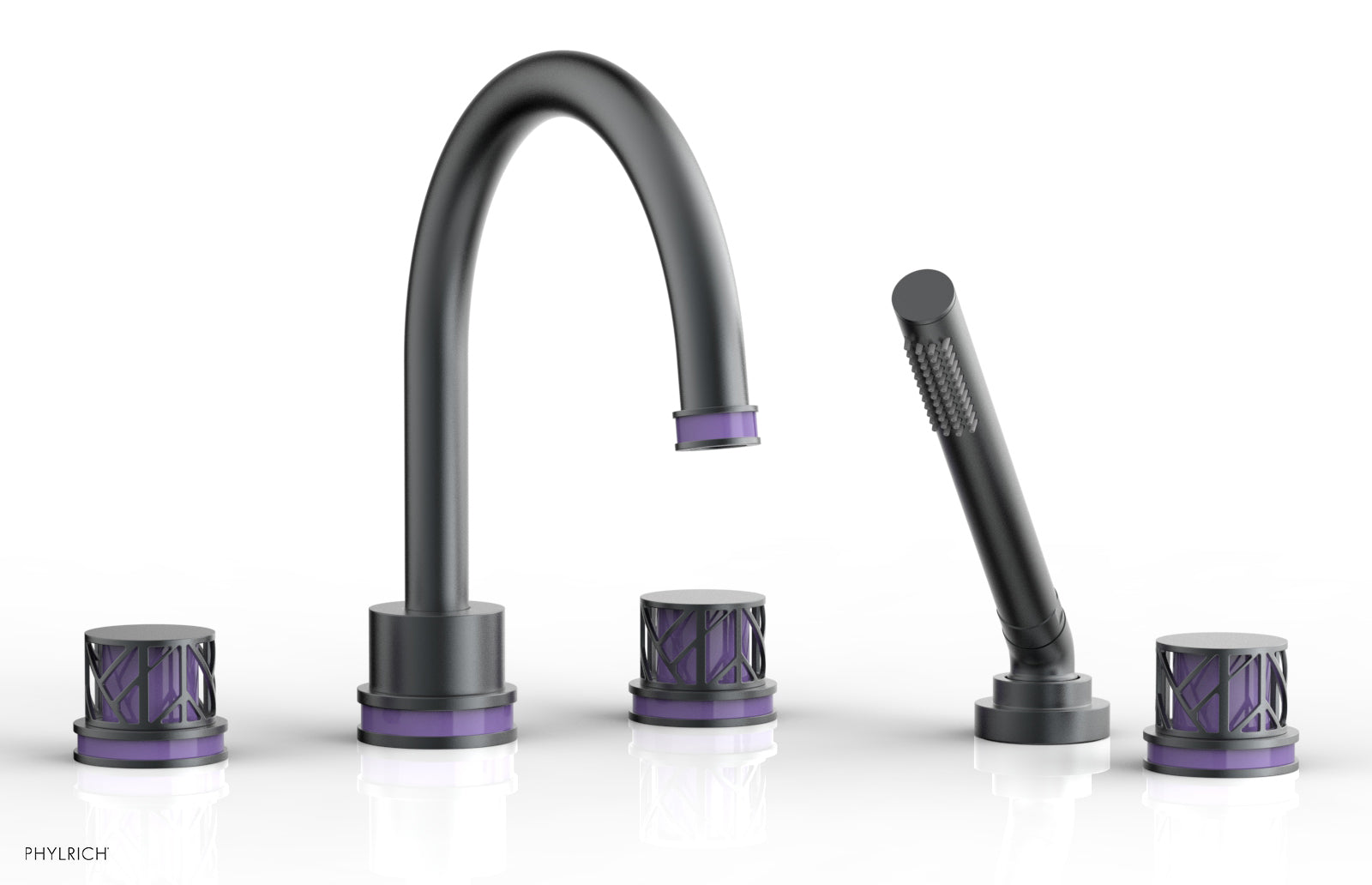 JOLIE Deck Tub Set with Hand Shower - Round Handles with "Purple" Accents 222-48