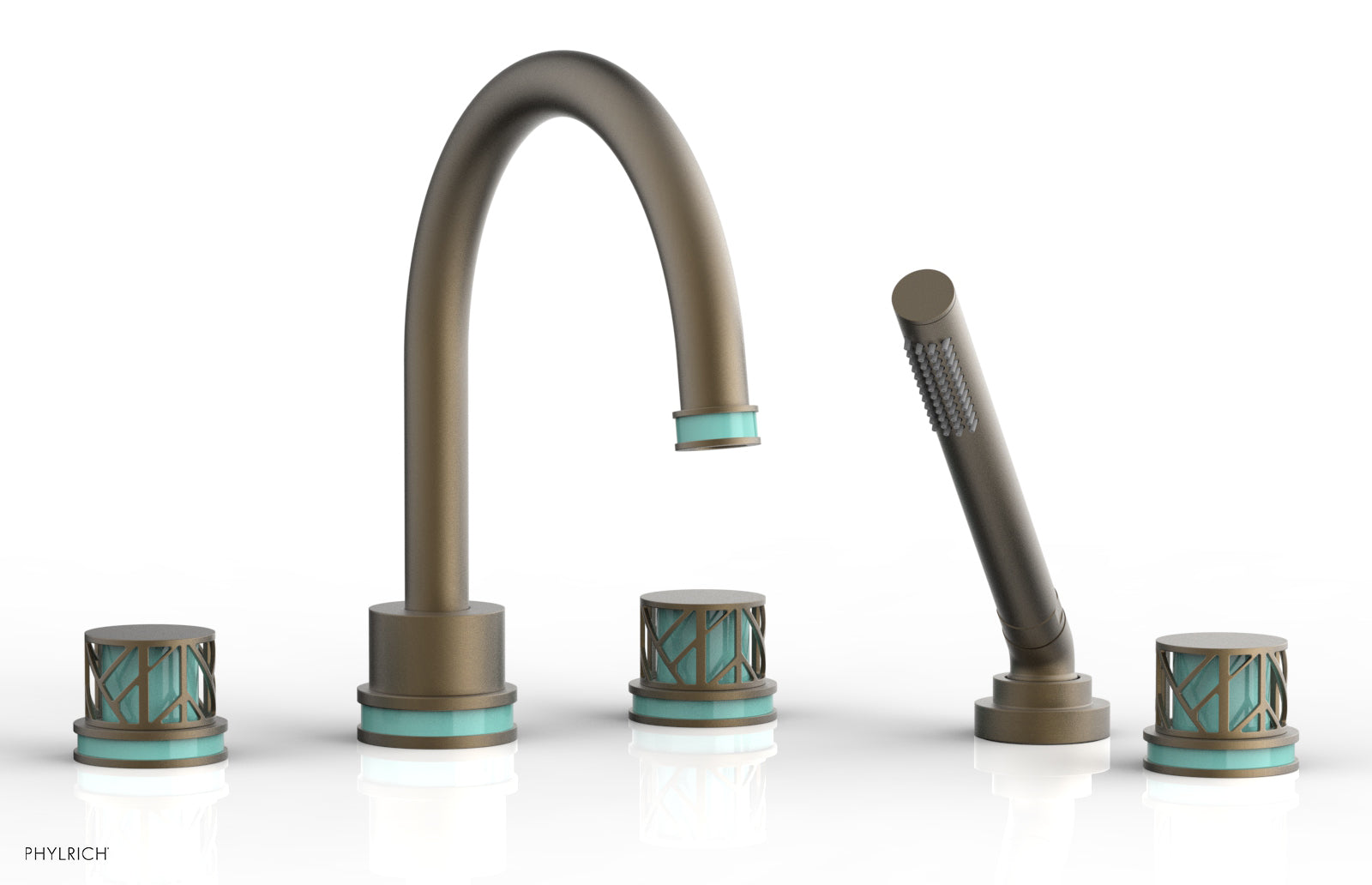 JOLIE Deck Tub Set with Hand Shower - Round Handles with "Turquoise" Accents 222-48