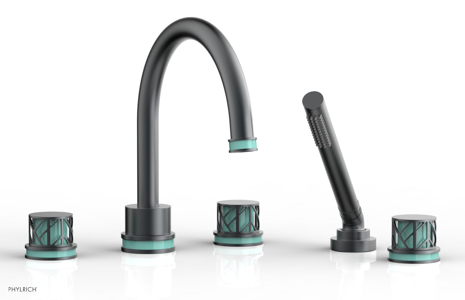 JOLIE Deck Tub Set with Hand Shower - Round Handles with "Turquoise" Accents 222-48