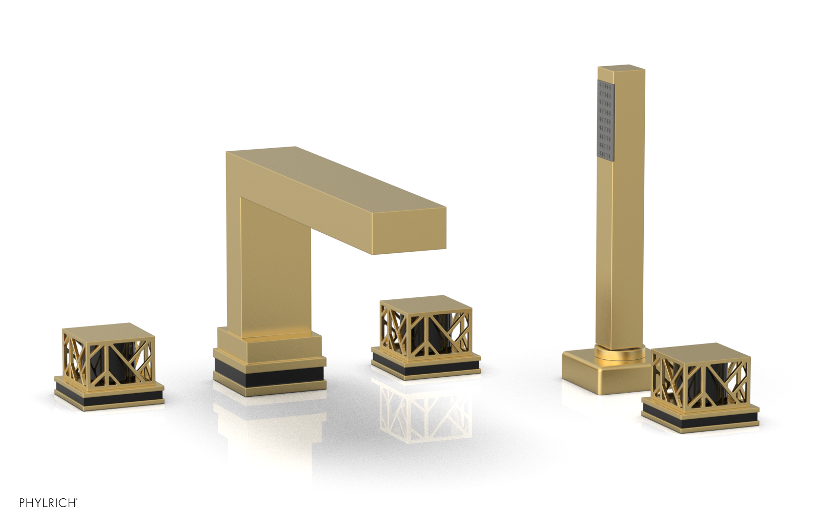 JOLIE Deck Tub Set with Hand Shower - Square Handles with "Black" Accents 222-49