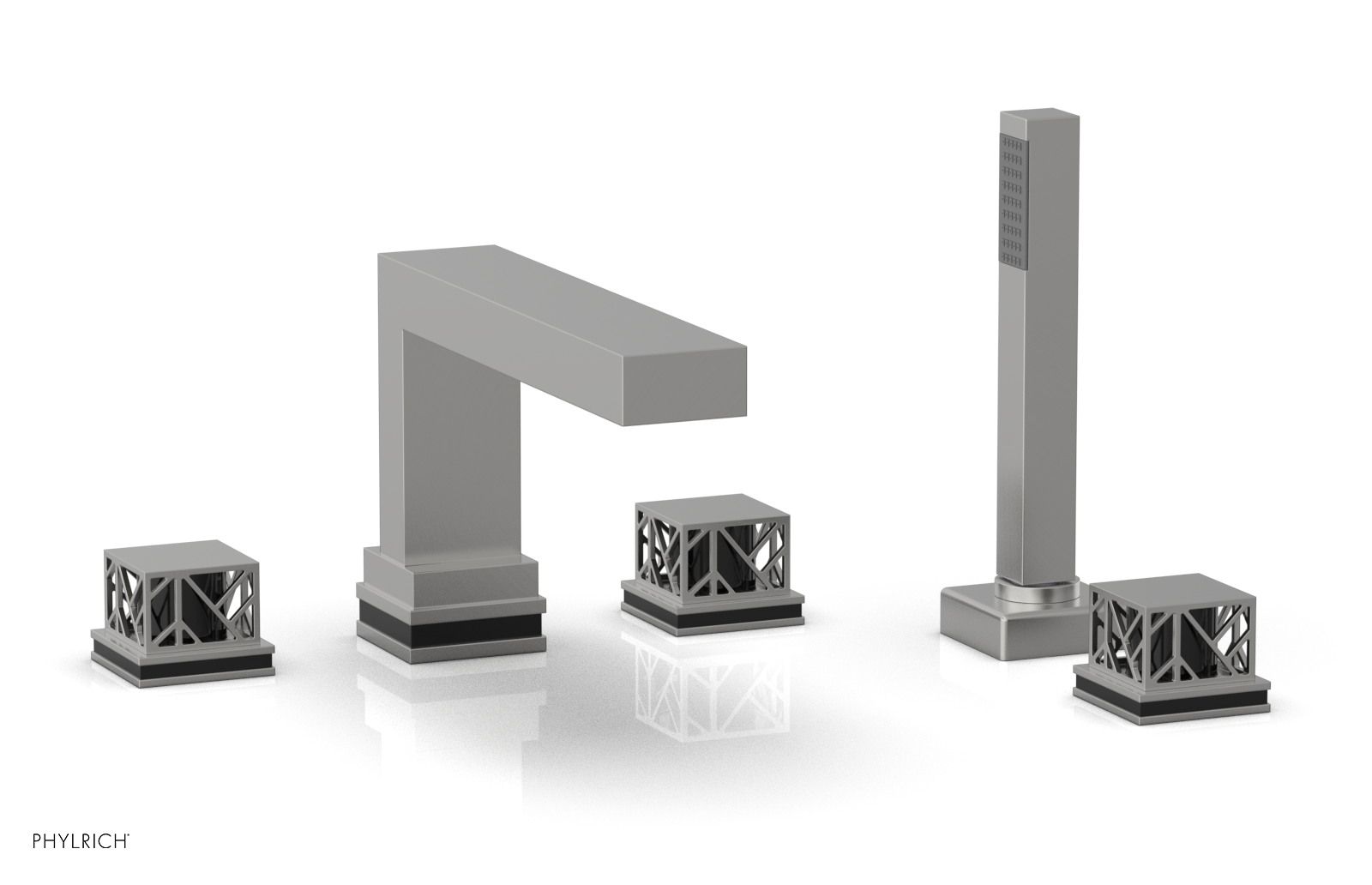 JOLIE Deck Tub Set with Hand Shower - Square Handles with "Black" Accents 222-49