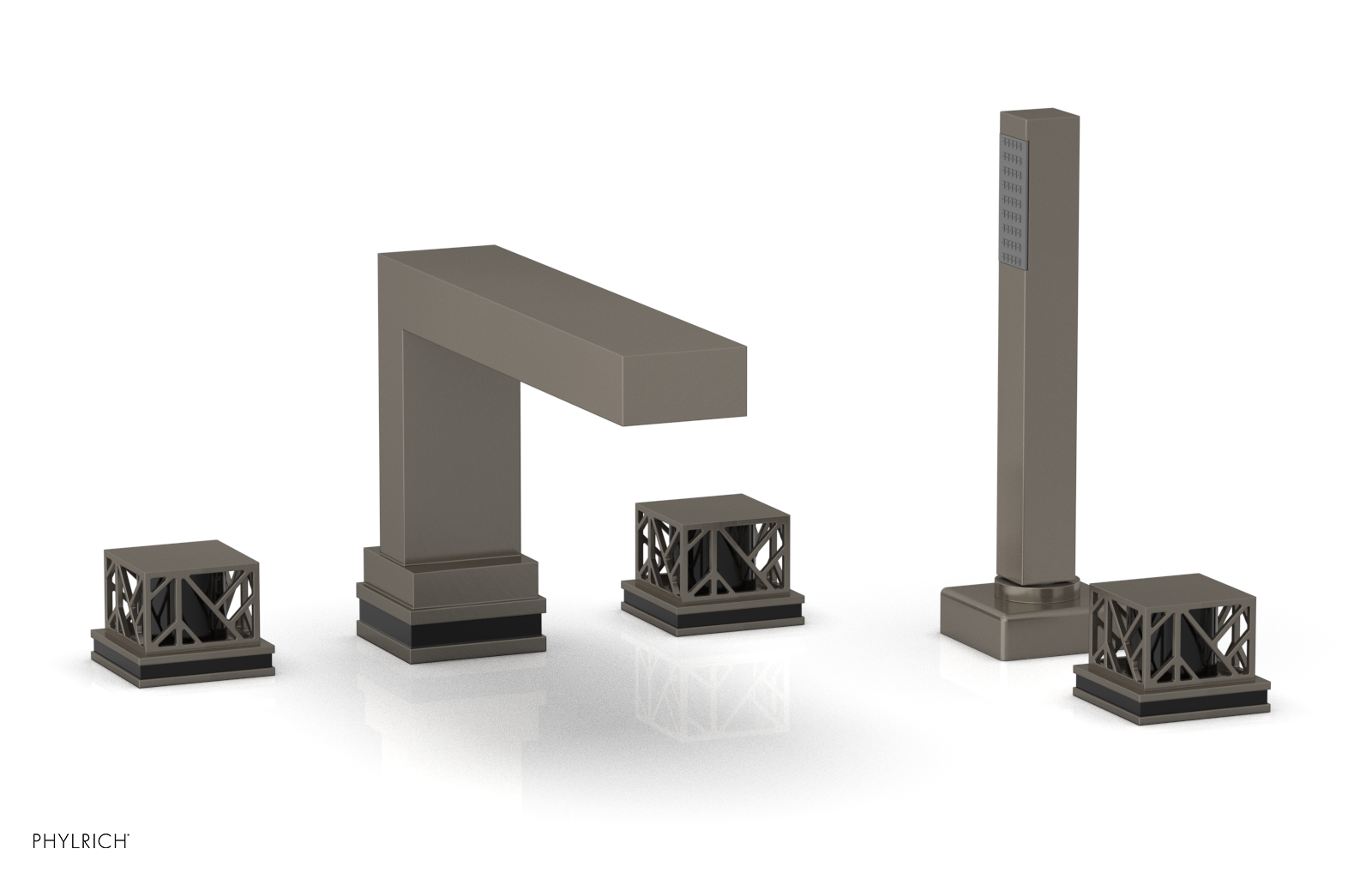 JOLIE Deck Tub Set with Hand Shower - Square Handles with "Black" Accents 222-49