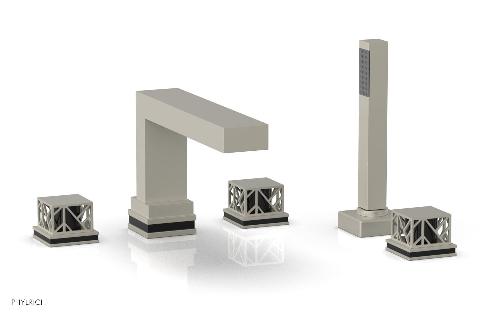 JOLIE Deck Tub Set with Hand Shower - Square Handles with "Black" Accents 222-49