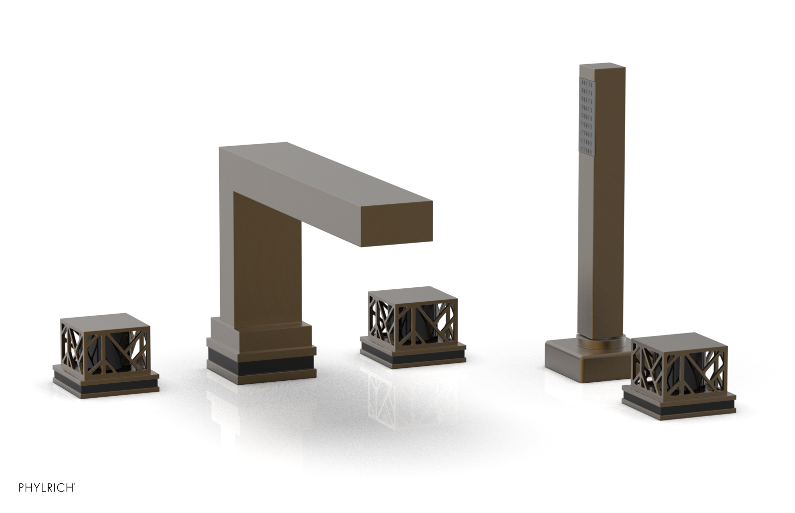 JOLIE Deck Tub Set with Hand Shower - Square Handles with "Black" Accents 222-49