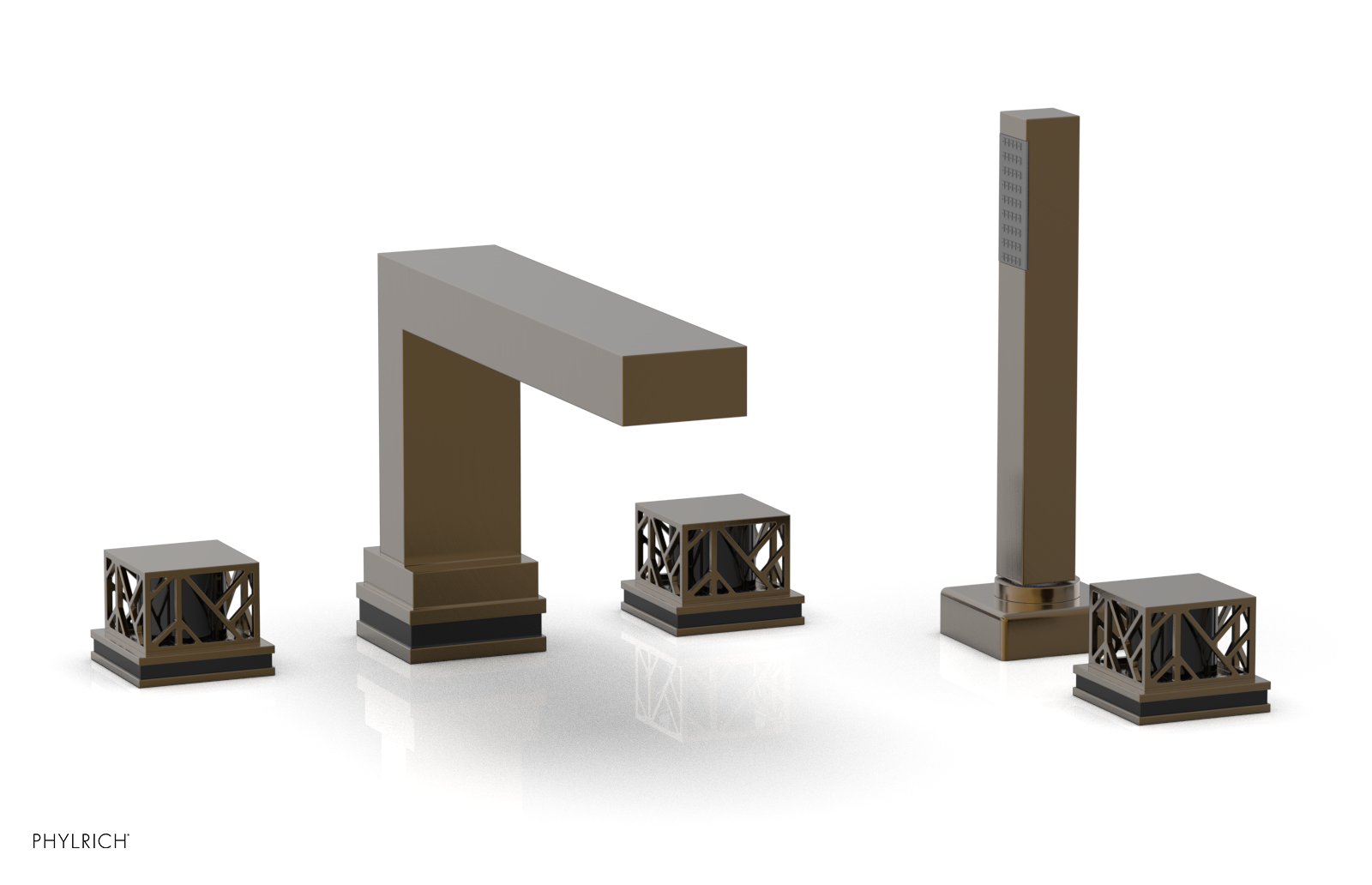 JOLIE Deck Tub Set with Hand Shower - Square Handles with "Black" Accents 222-49