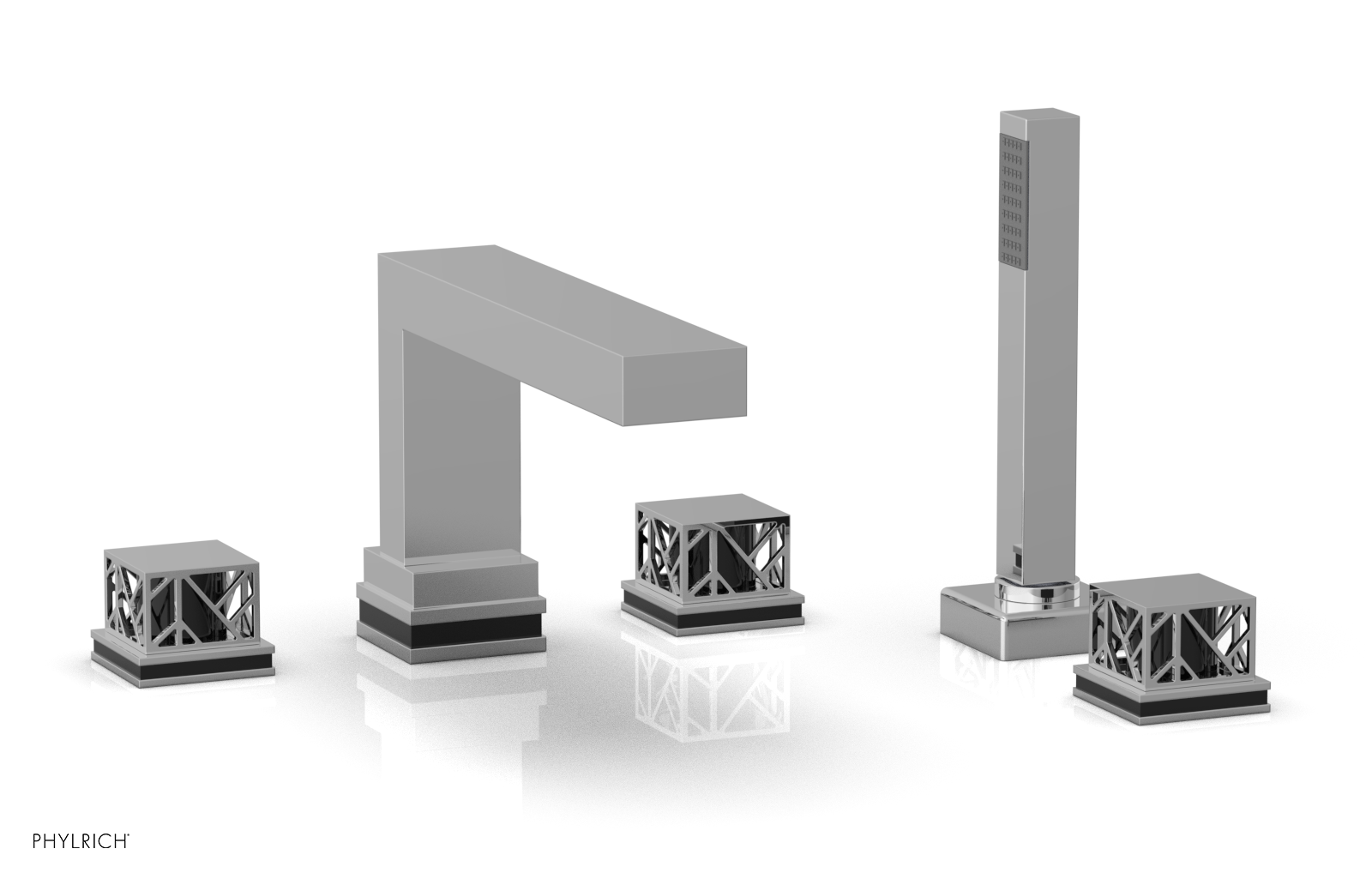 JOLIE Deck Tub Set with Hand Shower - Square Handles with "Black" Accents 222-49