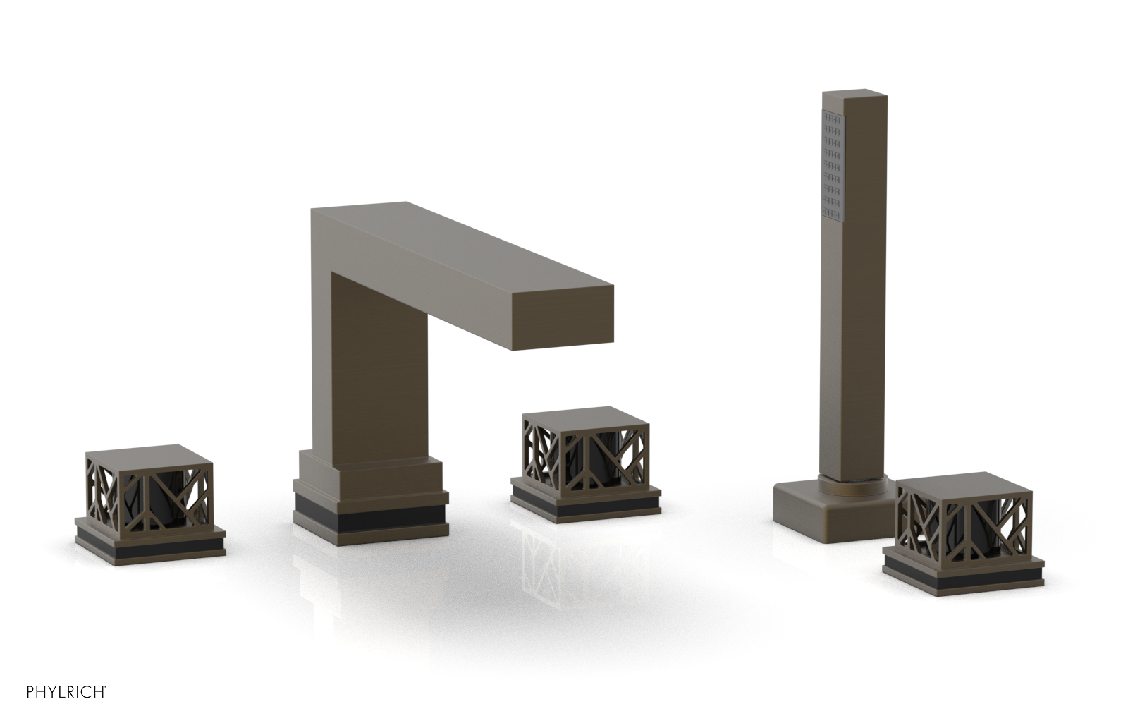 JOLIE Deck Tub Set with Hand Shower - Square Handles with "Black" Accents 222-49