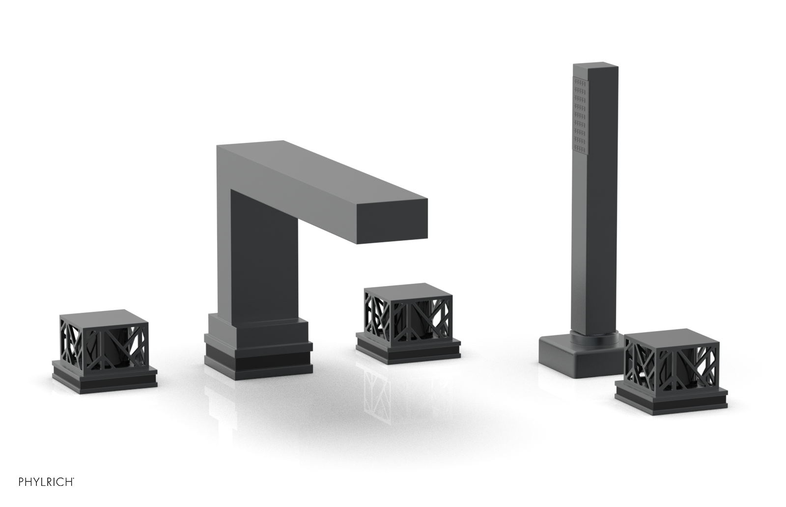 JOLIE Deck Tub Set with Hand Shower - Square Handles with "Black" Accents 222-49