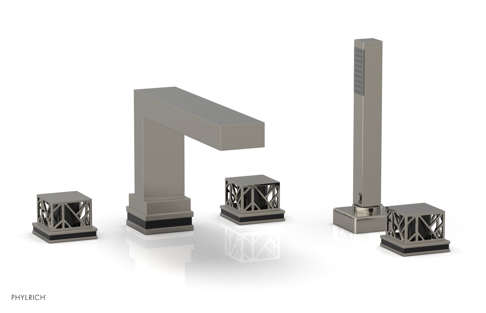 JOLIE Deck Tub Set with Hand Shower - Square Handles with "Black" Accents 222-49