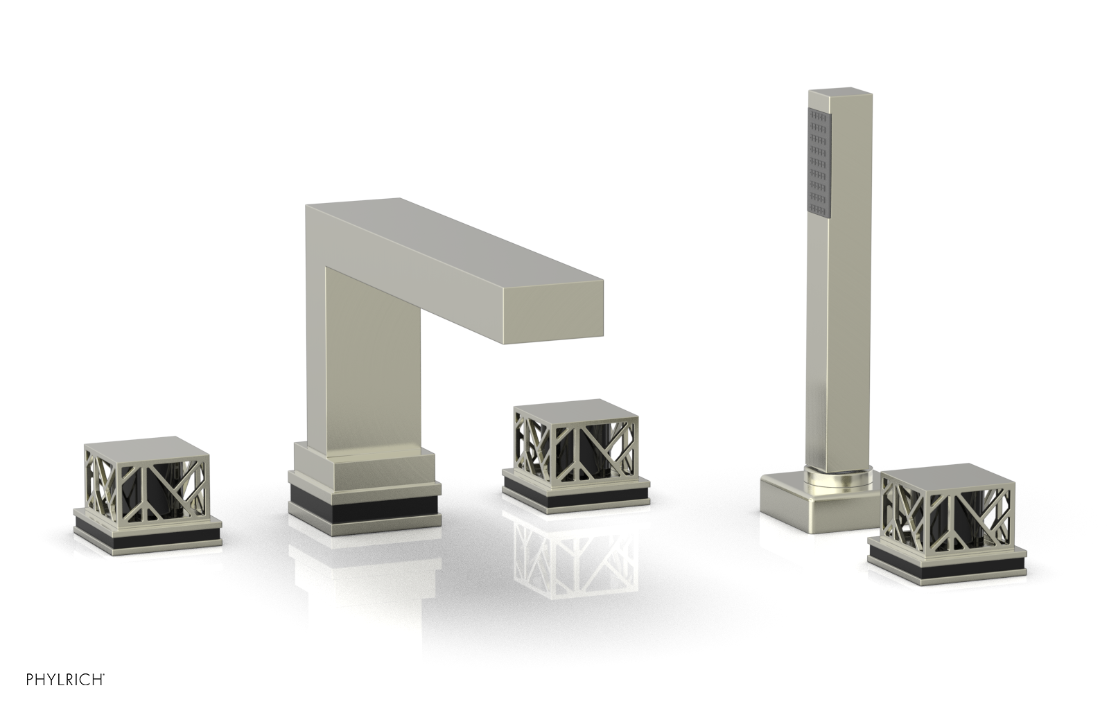 JOLIE Deck Tub Set with Hand Shower - Square Handles with "Black" Accents 222-49