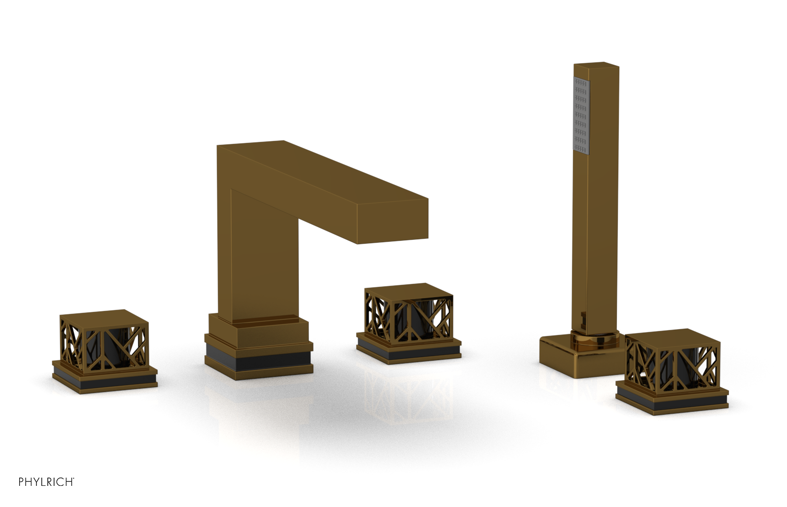 JOLIE Deck Tub Set with Hand Shower - Square Handles with "Black" Accents 222-49