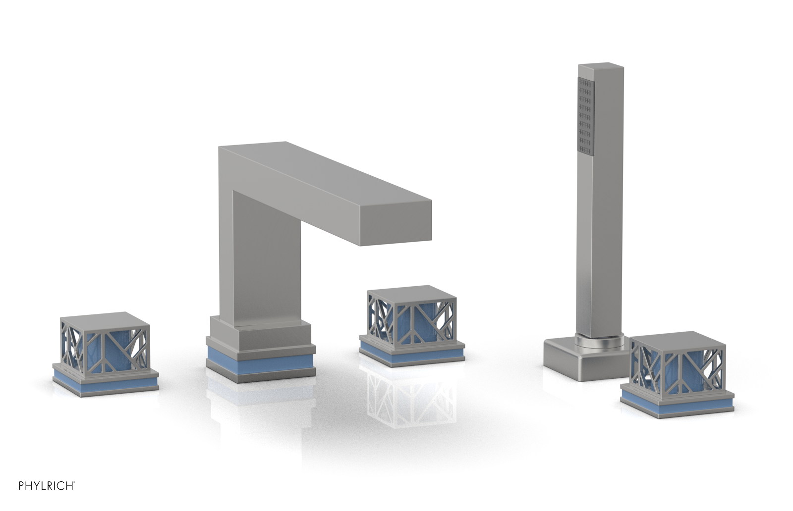 JOLIE Deck Tub Set with Hand Shower - Square Handles with "Light Blue" Accents 222-49