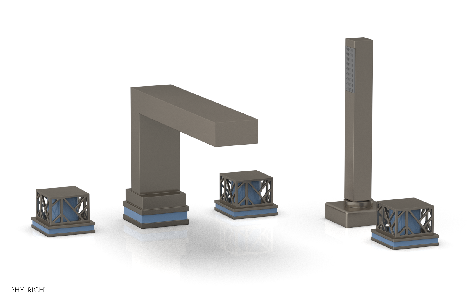 JOLIE Deck Tub Set with Hand Shower - Square Handles with "Light Blue" Accents 222-49