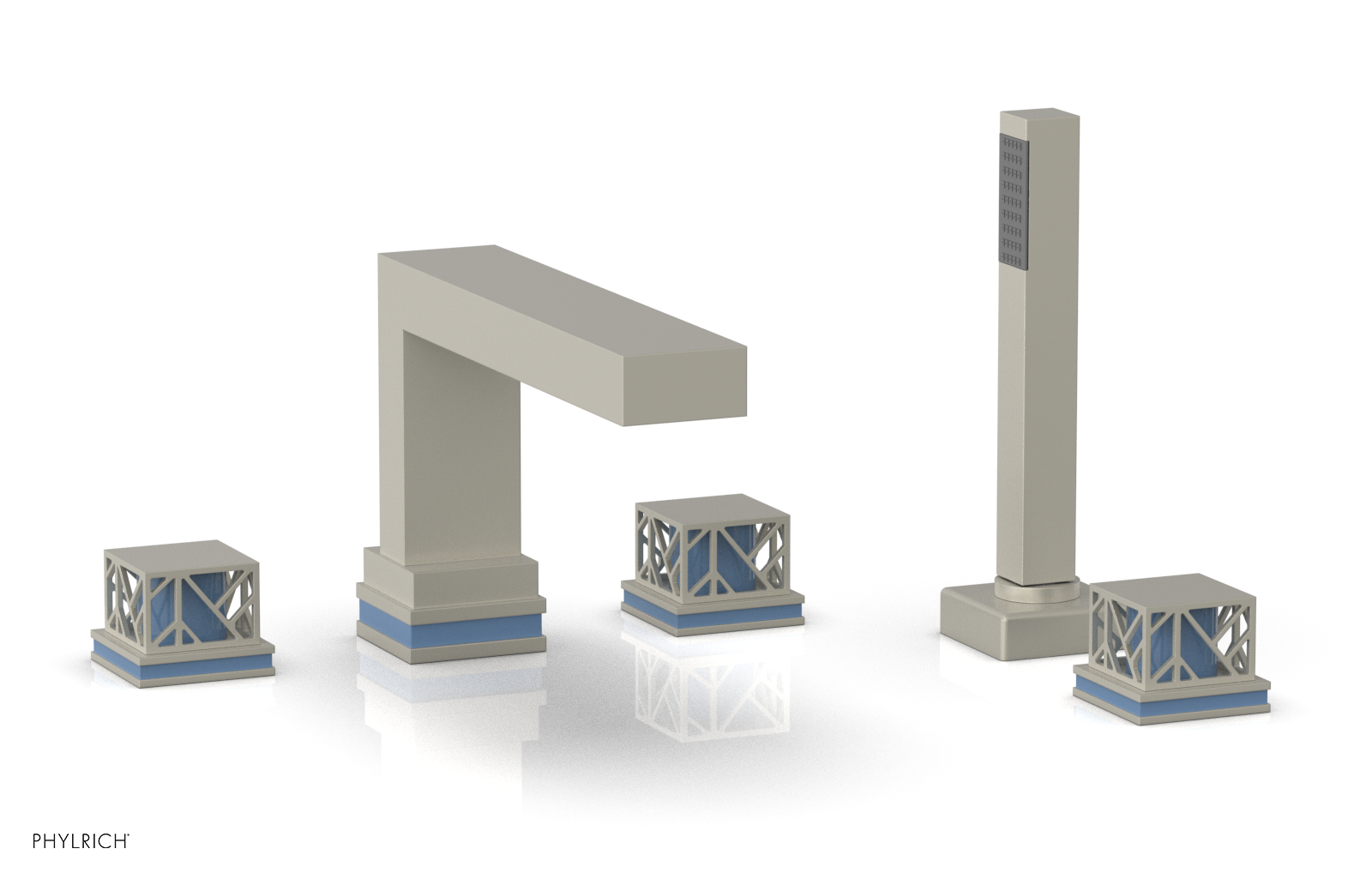 JOLIE Deck Tub Set with Hand Shower - Square Handles with "Light Blue" Accents 222-49