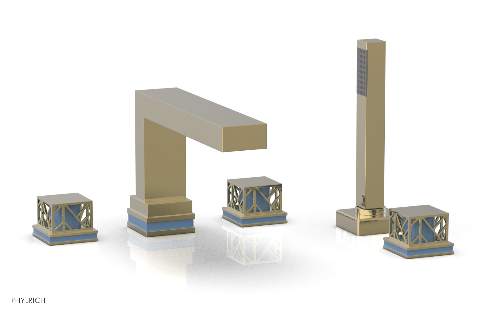 JOLIE Deck Tub Set with Hand Shower - Square Handles with "Light Blue" Accents 222-49