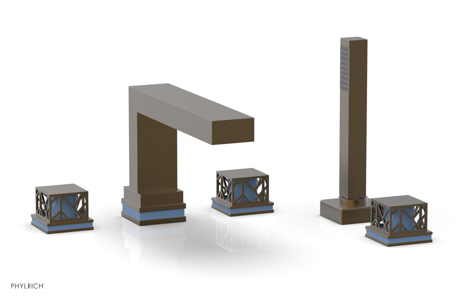 JOLIE Deck Tub Set with Hand Shower - Square Handles with "Light Blue" Accents 222-49