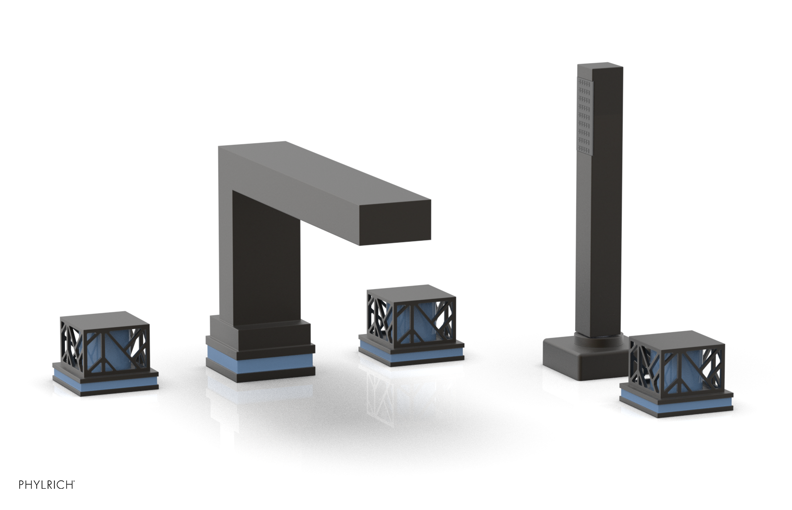 JOLIE Deck Tub Set with Hand Shower - Square Handles with "Light Blue" Accents 222-49