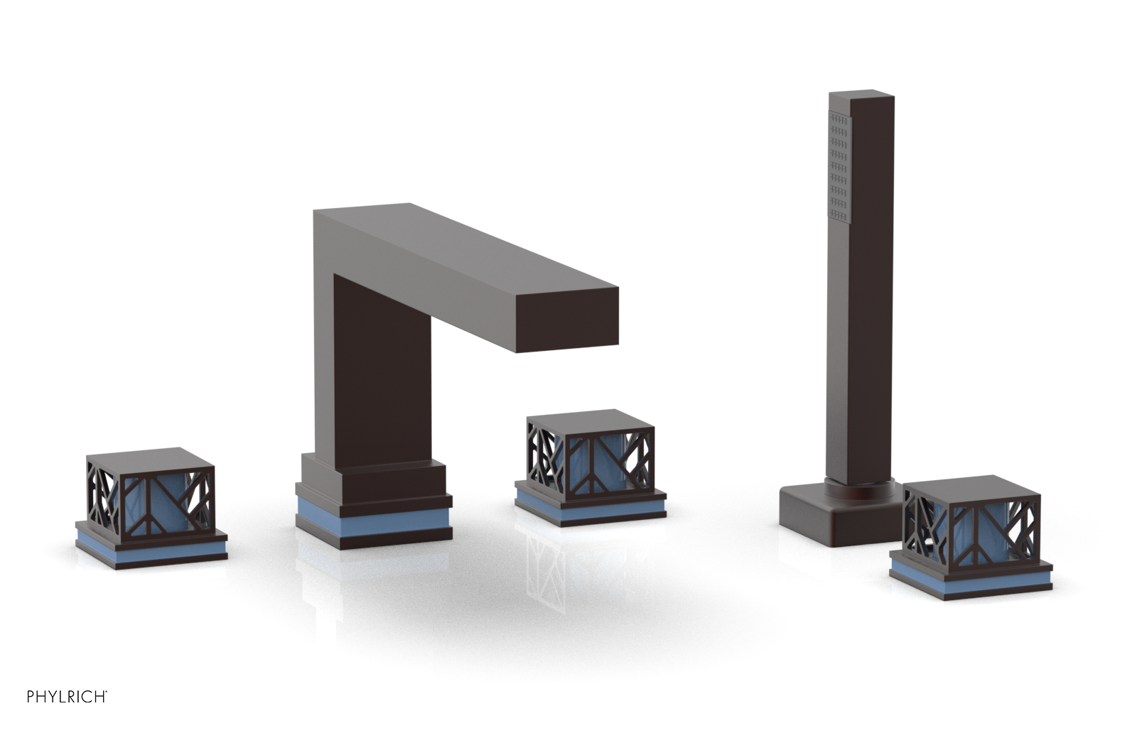 JOLIE Deck Tub Set with Hand Shower - Square Handles with "Light Blue" Accents 222-49