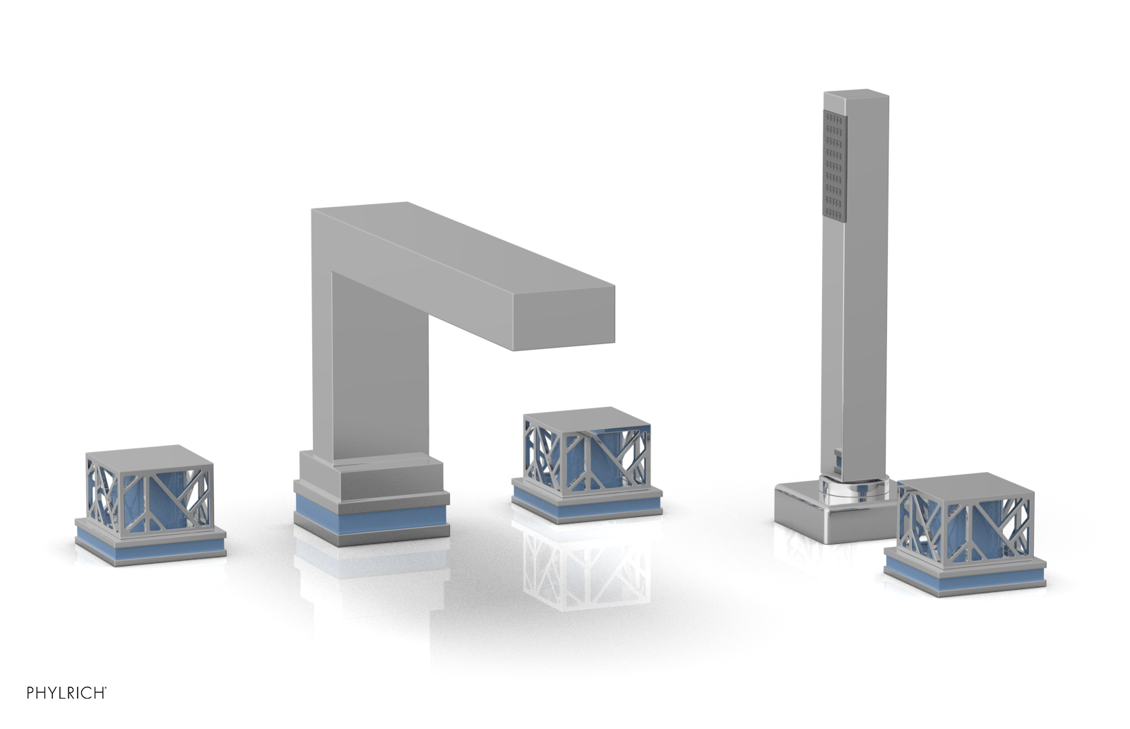 JOLIE Deck Tub Set with Hand Shower - Square Handles with "Light Blue" Accents 222-49