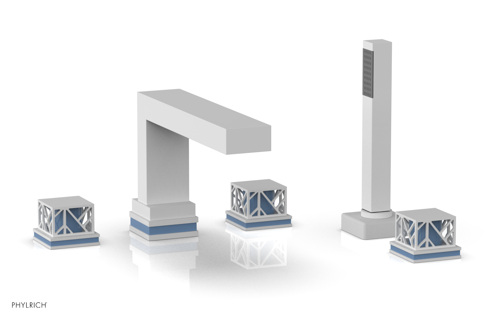 JOLIE Deck Tub Set with Hand Shower - Square Handles with "Light Blue" Accents 222-49