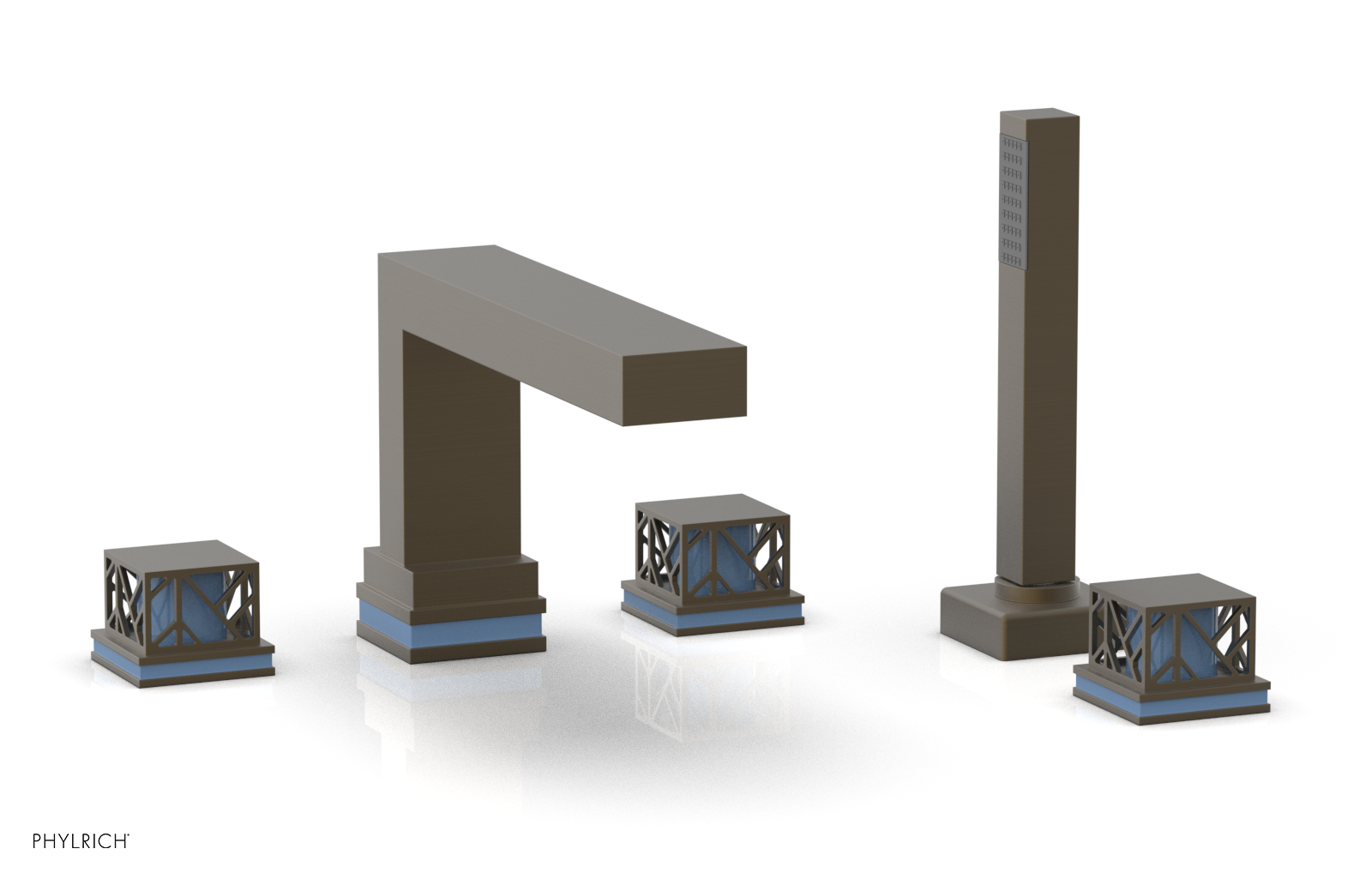 JOLIE Deck Tub Set with Hand Shower - Square Handles with "Light Blue" Accents 222-49