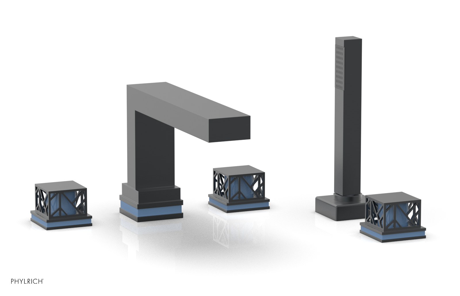 JOLIE Deck Tub Set with Hand Shower - Square Handles with "Light Blue" Accents 222-49