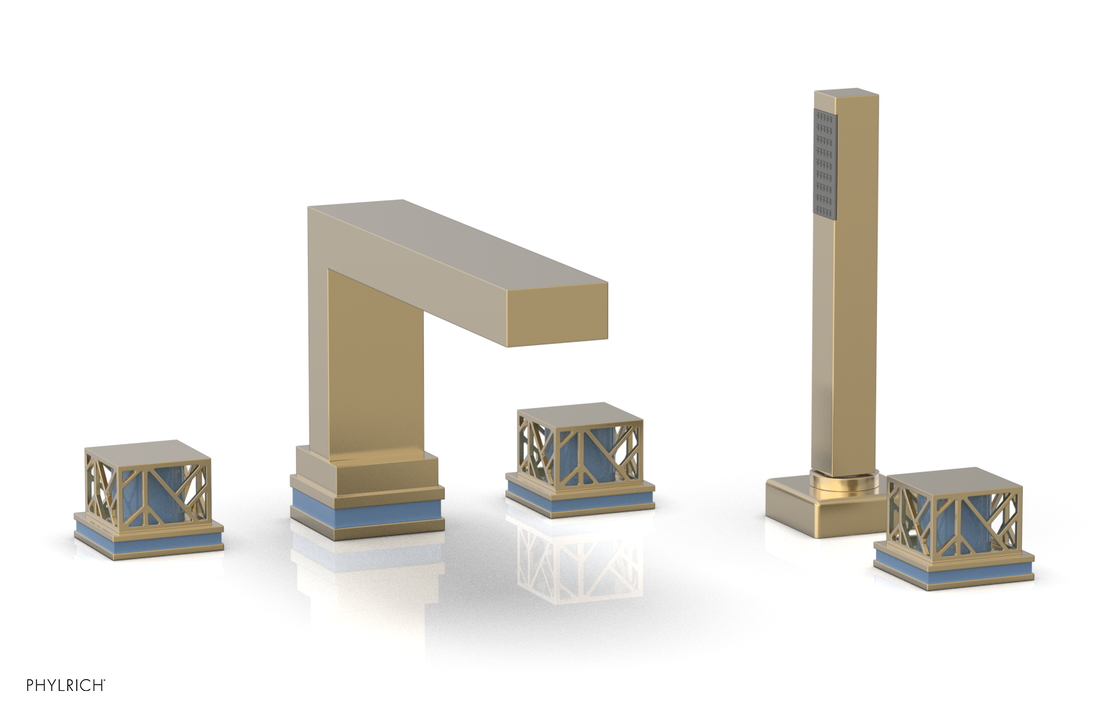 JOLIE Deck Tub Set with Hand Shower - Square Handles with "Light Blue" Accents 222-49