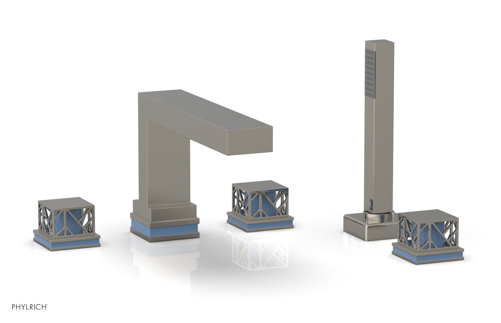 JOLIE Deck Tub Set with Hand Shower - Square Handles with "Light Blue" Accents 222-49