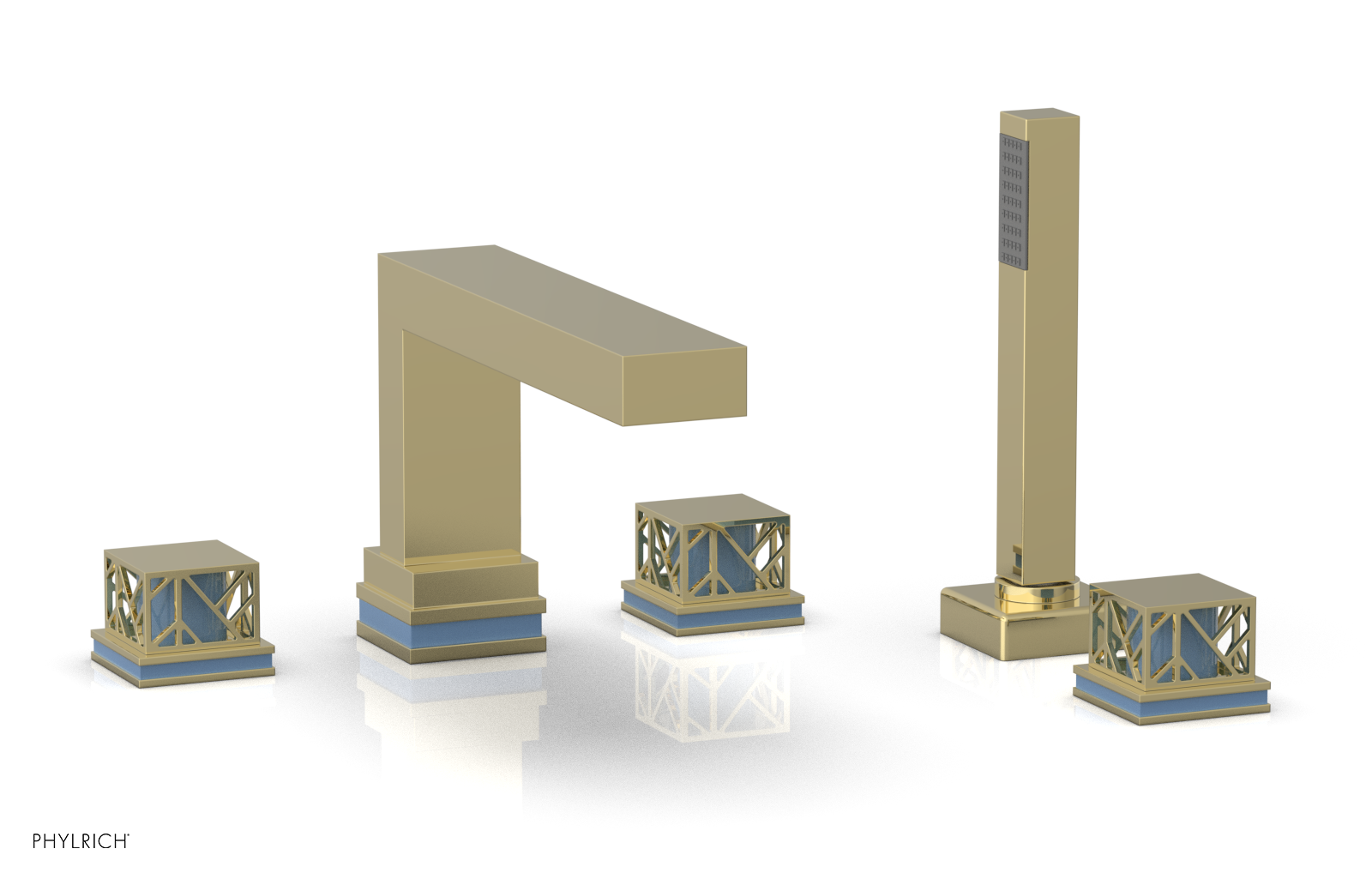 JOLIE Deck Tub Set with Hand Shower - Square Handles with "Light Blue" Accents 222-49