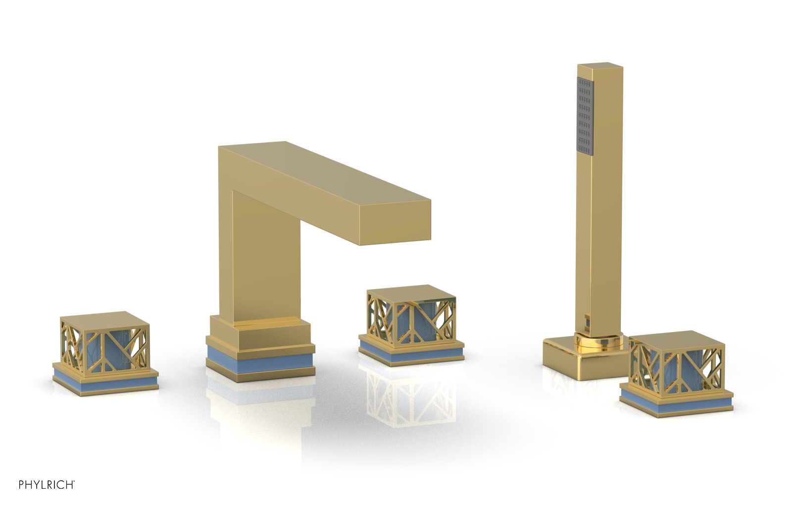 JOLIE Deck Tub Set with Hand Shower - Square Handles with "Light Blue" Accents 222-49