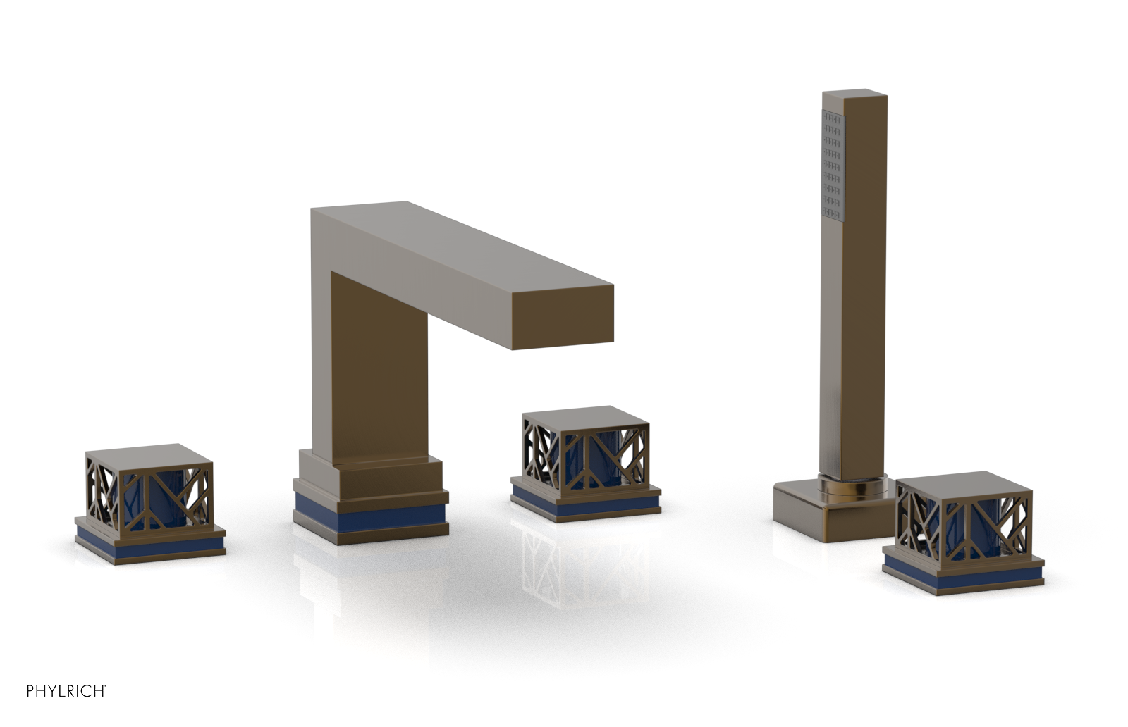 JOLIE Deck Tub Set with Hand Shower - Square Handles with "Navy Blue" Accents 222-49