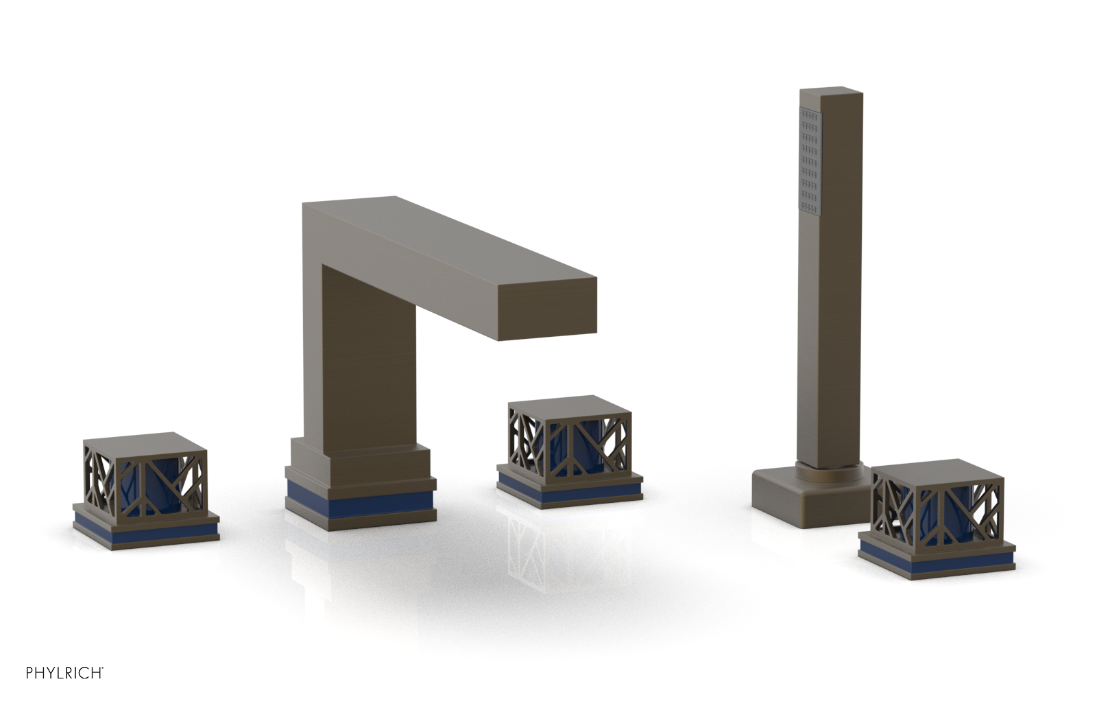 JOLIE Deck Tub Set with Hand Shower - Square Handles with "Navy Blue" Accents 222-49