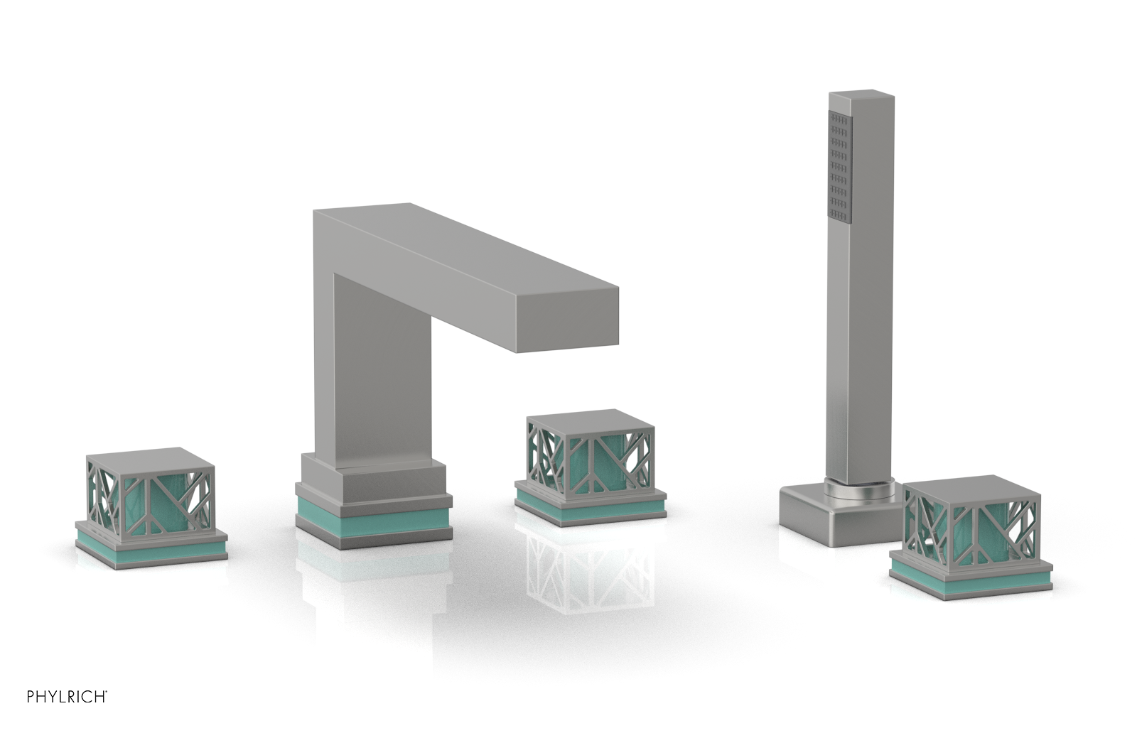 JOLIE Deck Tub Set with Hand Shower - Square Handles with "Turquoise" Accents 222-49