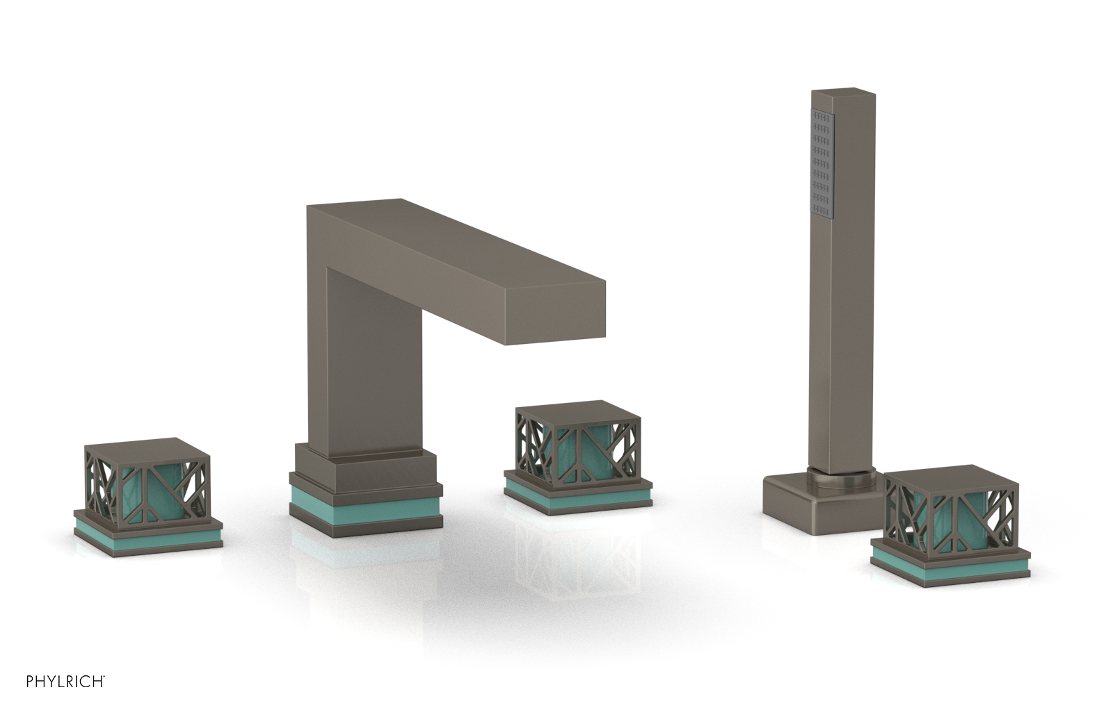 JOLIE Deck Tub Set with Hand Shower - Square Handles with "Turquoise" Accents 222-49