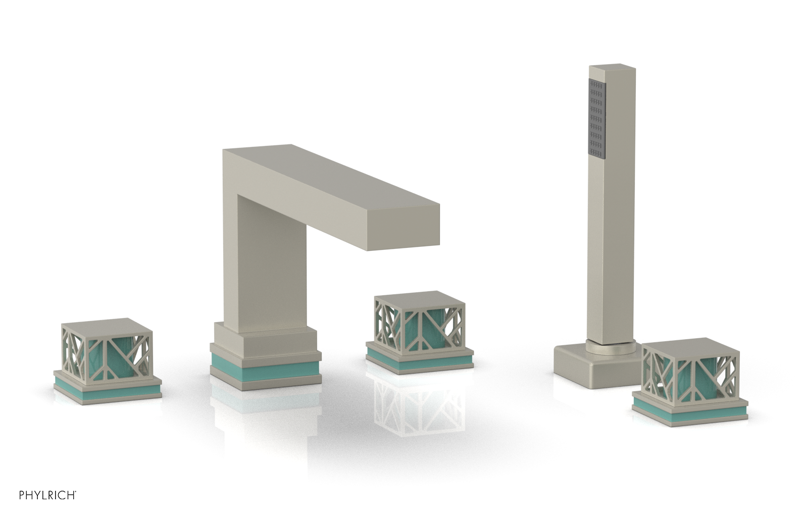 JOLIE Deck Tub Set with Hand Shower - Square Handles with "Turquoise" Accents 222-49