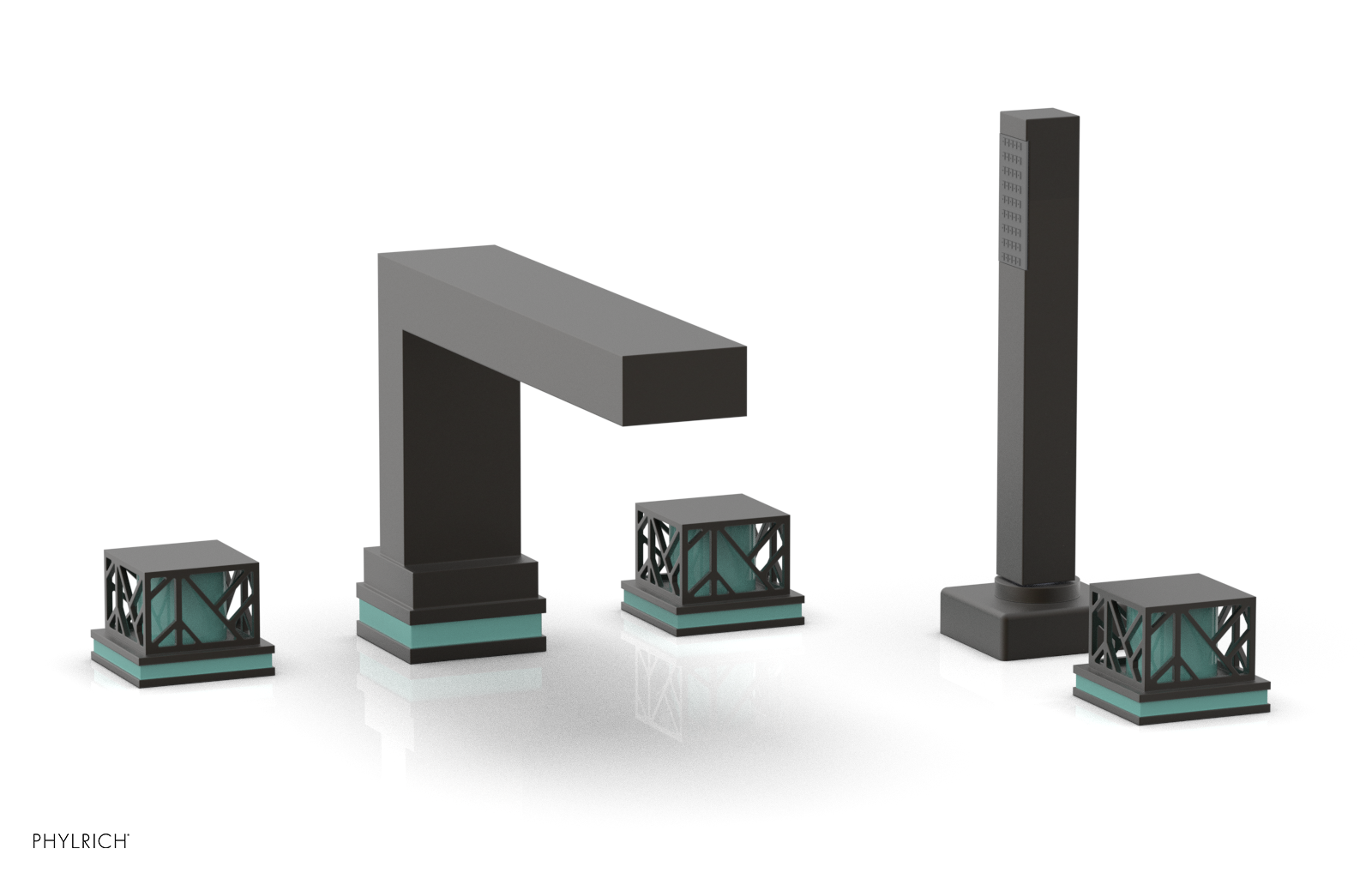 JOLIE Deck Tub Set with Hand Shower - Square Handles with "Turquoise" Accents 222-49